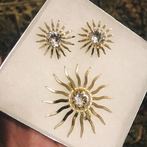 Vintage Starburst Brooch & Earrings Set